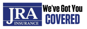 JRA Insurance logo, blue and white design.